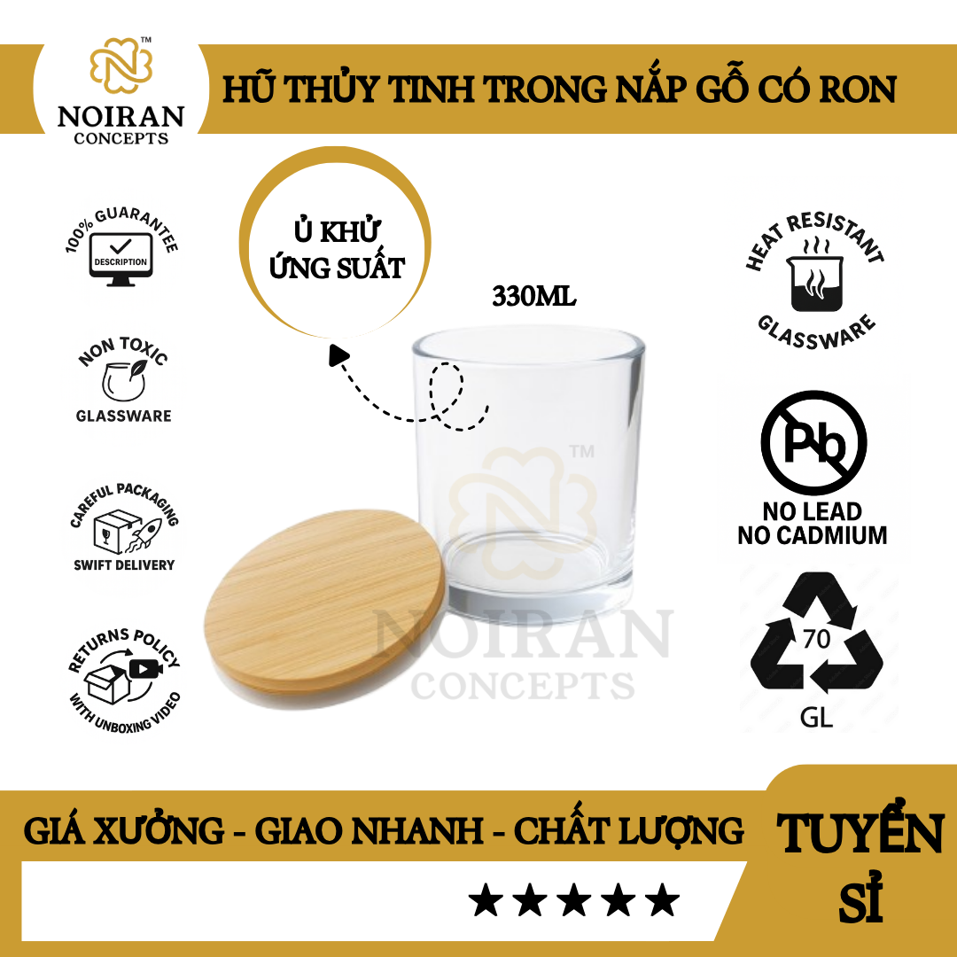 COMBO HŨ THỦY TINH TRONG NẮP GỖ 330ML - Image 2