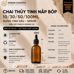 Chai thủy tinh nâu hổ phách nắp bóp đựng dầu dưỡng tinh dầu 50ml chống tia UV tại Noiran Concepts