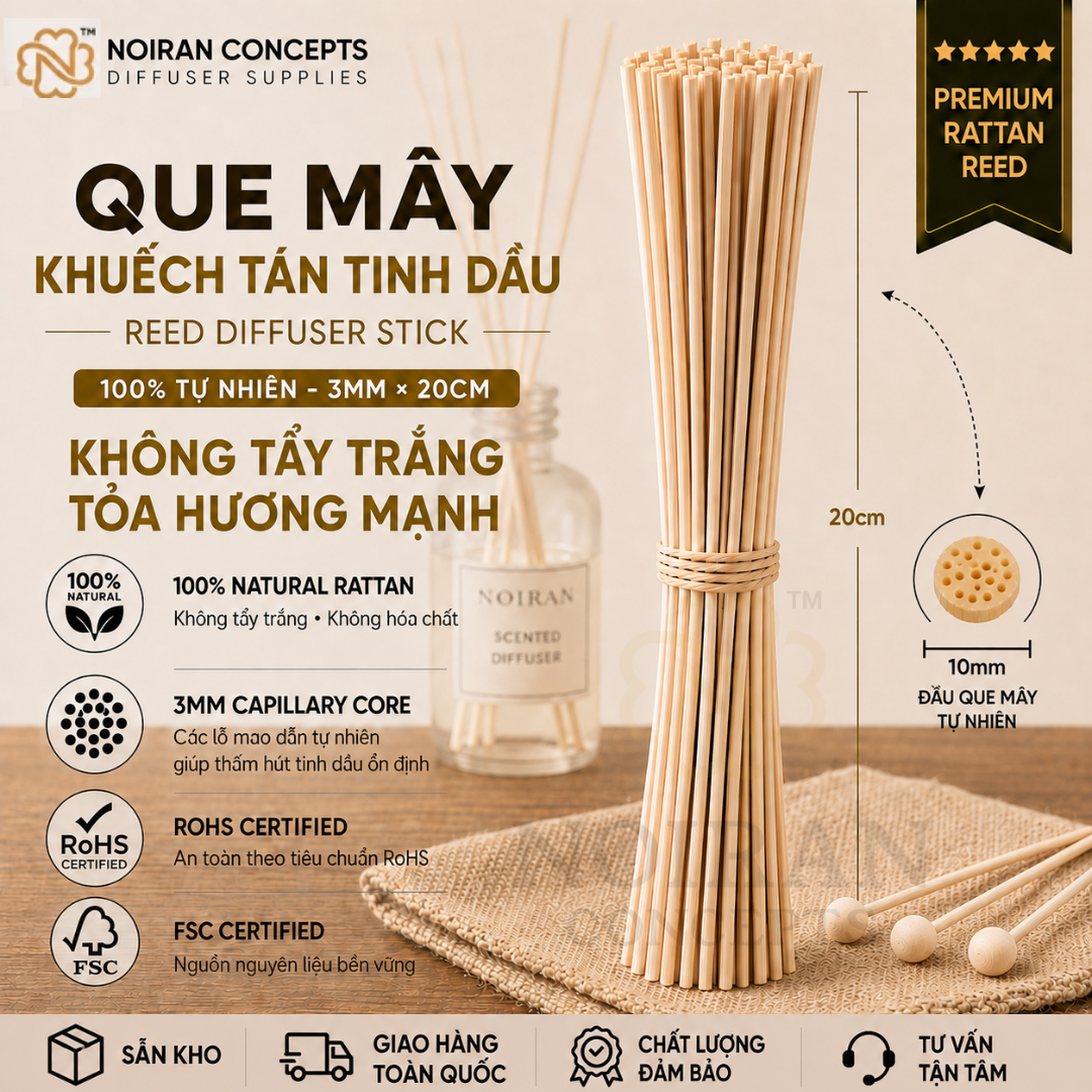 Que mây khuếch tán tinh dầu tự nhiên có hạt trang trí Noiran Concepts