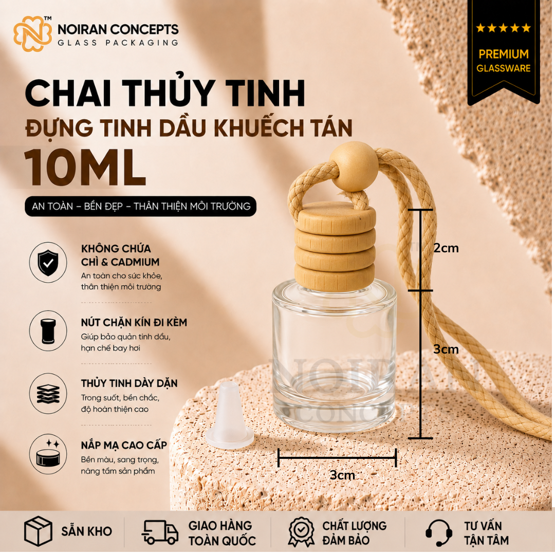 Lọ Đựng Tinh Dầu Khuếch Tán Treo Xe Hơi 10ml Cao Cấp | Noiran Concepts