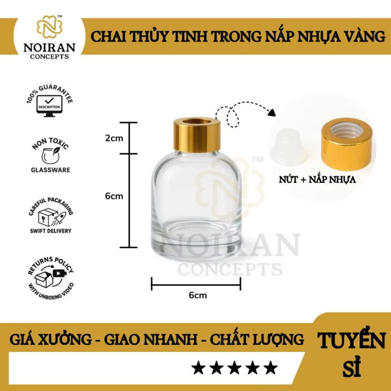 Chai thủy tinh trong nắp nhựa vàng