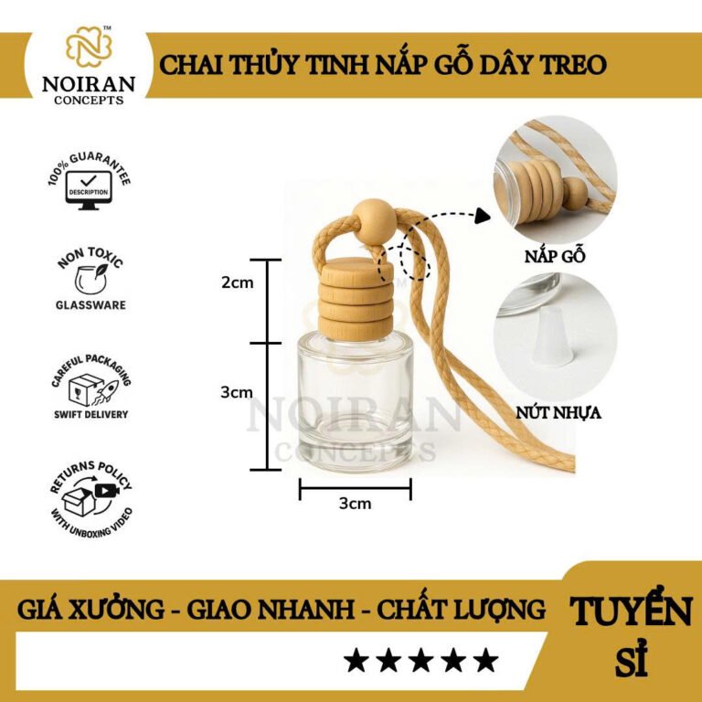 Chai thủy tinh nắp gỗ dây treo